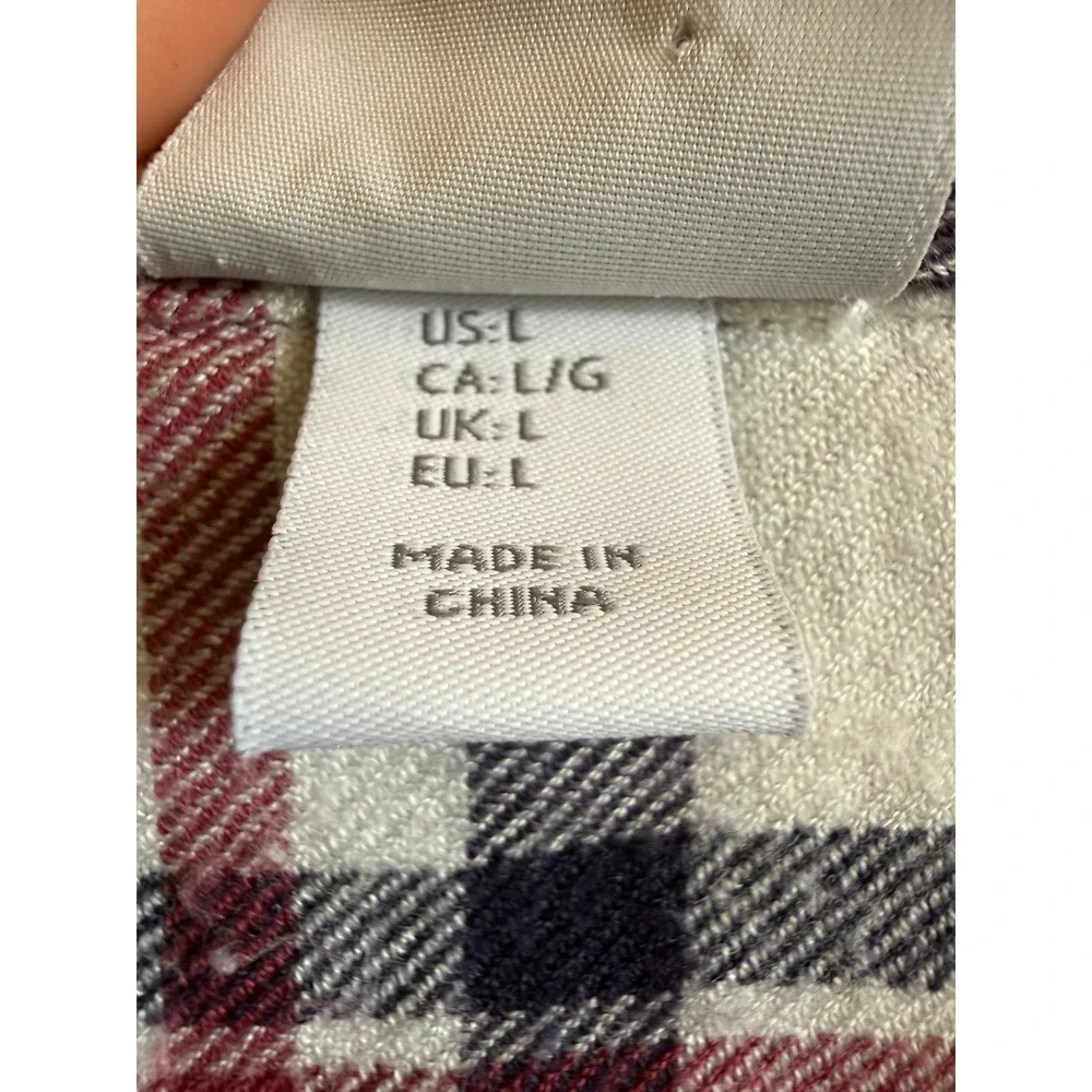 Kenar Womens Large Plaid Button Down Shirt Long Sleeve Rayon White Burgundy Navy